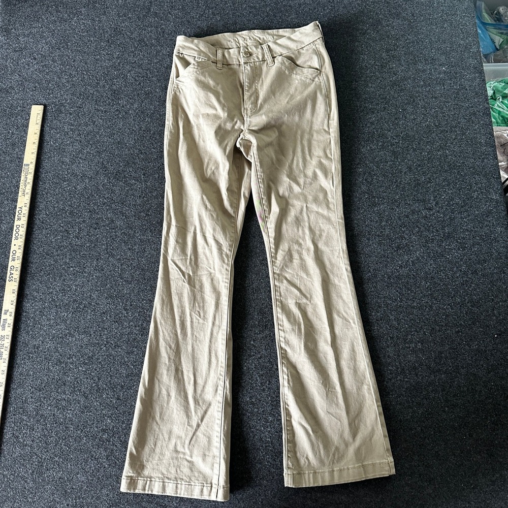American Eagle High Rise Kick Boot Khaki Pants Tan Stretch Twill Size 4 Regular